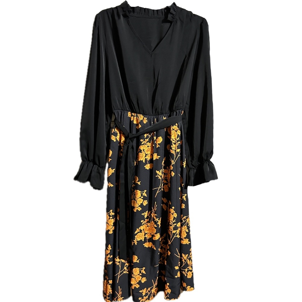 Elegant Women’s XX Lg Black and Orange Floral Dress